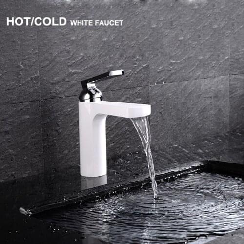 High Quality Fan-Shaped Hot Cold White Bathroom Faucet Tap Mixer Basin White Faucet Waterfall