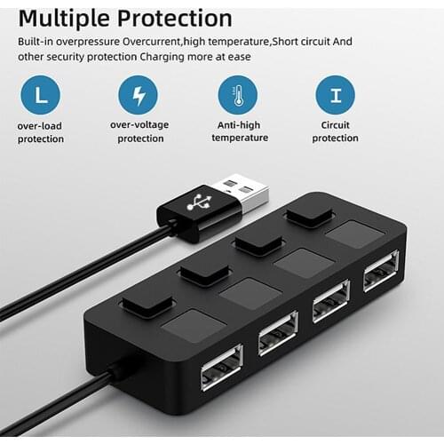 High Speed 4 Ports USB 2.0 HUB Splitter Expander with Independent On/Off Switch Fast Transmission Data Adapter For PC Computer