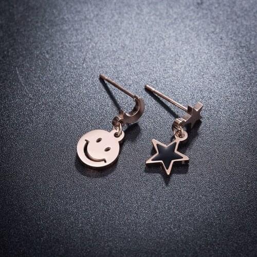 2021 Trend Stainless Steel Earrings For Women Asymmetric Smiley Star Earring Fashion Female Jewelry Woman Accessories