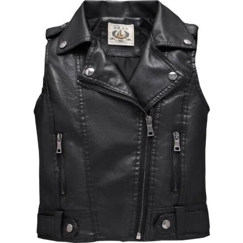 New Leather Vest Jacket for Girls,Boys Leather Vests,Advanced PU Imitation Leather Waistcoats,Trim Fit Style clothing 100-150 CM