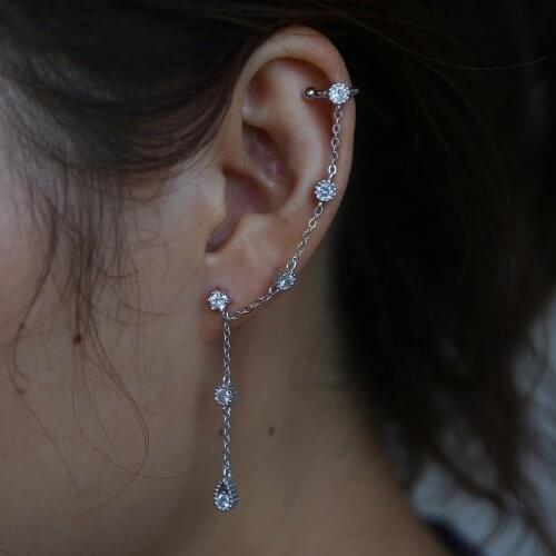 1 piece delicate adjustable ear tragus cartilage helix earring pave flower cz dangle clip stud earrings chain piercing jewelry