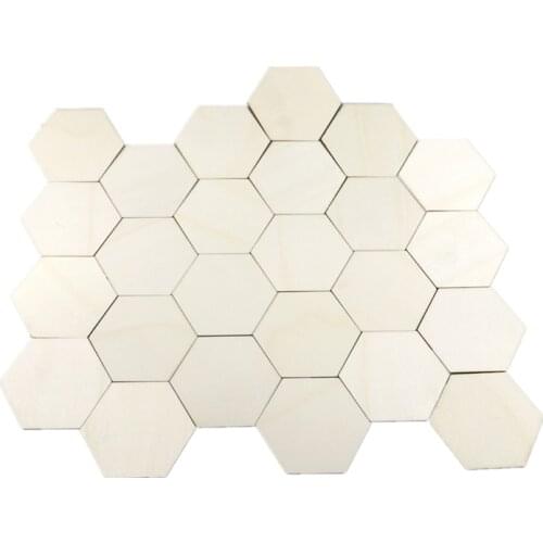 25pcs Wooden Hexagon Blank Slices Unfinished Wooden Discs Hanging Embellishments Art Crafts for DIY Crafting Wedding Party Decor