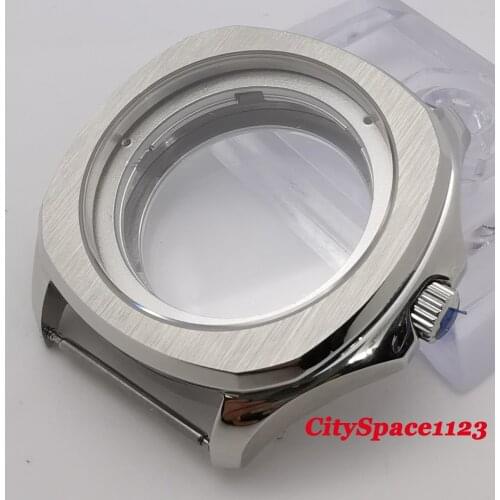 40mm Brushed Sapphire Glass steel watch case fit ETA 2836 miyota 8215 ST1612 DG2813 Movement parts