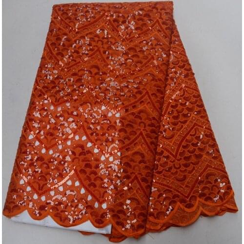 5yards/pc) high quality orange African organza lace handcut lace with wonderful sequins embroidery stones for party dress OP57