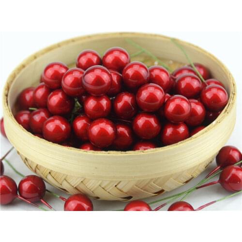 50pcs Mini Berries Plastic Fake Fruit Small Artificial Pearl Flower Stamens Cherry Wedding DIY Gift Box Decorated Xmas Wreaths