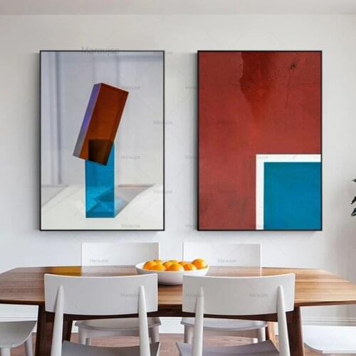 Abstract Geometric Red Blue Canvas Poster Art Wall Nordic Paintings For Living Room Bedroom Posters And Prints Modern Home Decor