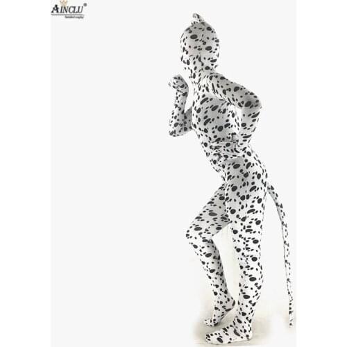 Ainclu Free Shipping Womens Spandex Zentai Animal Spots Costume Masquerade Cosplay for Women and kids Hallween Bodysuit