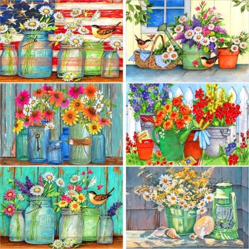 Round full diamond 5D DIY diamond painting flowers and birds vase diamond embroidery kit home decoration gift