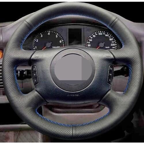 DIY Black Genuine Leather Non-Slip Car Accessories Steering Wheel Cover For Audi A6 (C5) A2 (8Z) Avant A8 (D2) S4 2003-2005