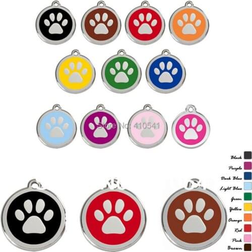 Dhl free shipping pet tags mix colors zinc alloy pet id tag 30mm round paw shape dog name tag custom dog cat id tag