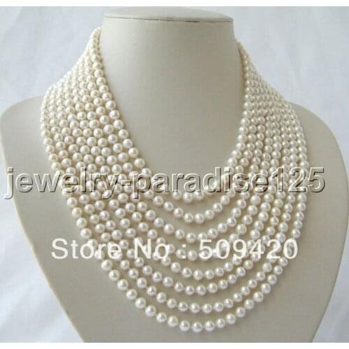 ~~ Free ShippingBeautiful 17-24" 8row 6mm natural white round freshwater pearl necklace