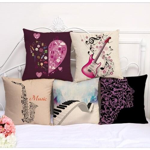 Decorative Pillow Cushion Case Music Piano guitar Heart Pillowcase 17.5 Inch Cotton Linen Chair Seat Throw Pillow Cover C1084