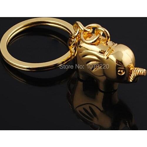 HJ Gold Elephant Alloy Keyring Keyfob Polished Chrome Classic 3D Pendant Key Chain Creative Gift