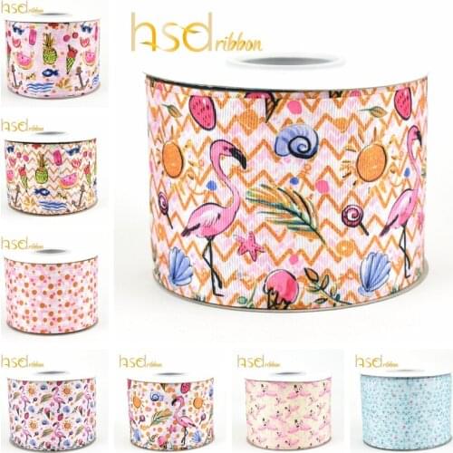 HSDRibbon Summer style Flamingo38MM 75MM Heat transfer printed on Grosgrain Ribbon