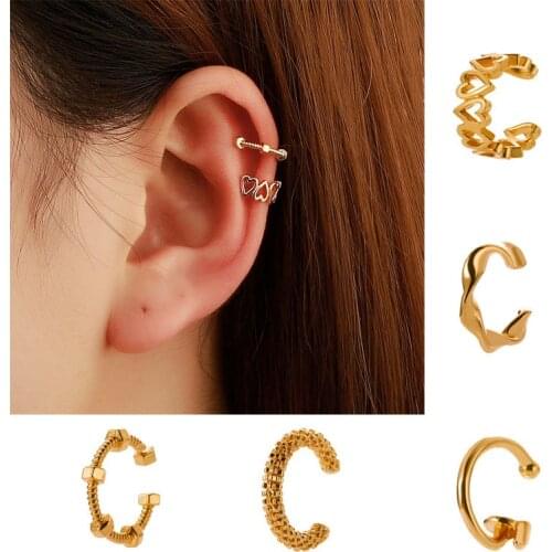 Punk Gold Color Metal Ear Cuff Ear Clip for Women No Pierced C Shape Geometric Ear Wrap Ear Cuff Clips Party Jewelry Gifts