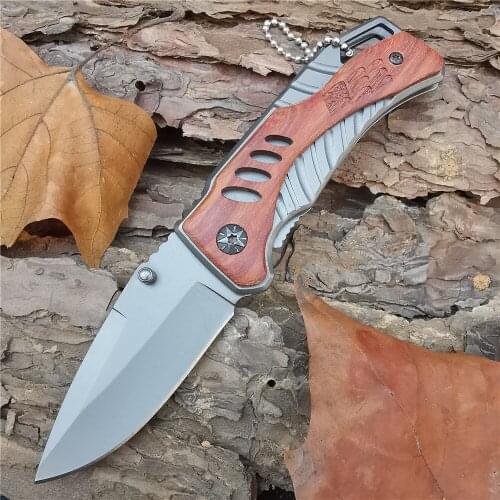 8CR15MOV Blade Outdoor Tactical Camping Hunting Survival Pocket Folding Knife Mini Wood Handle Hand Tools Knives