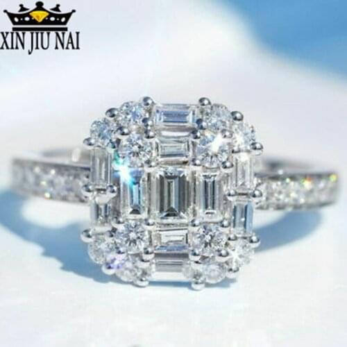 2019 hot European American full Shining square micro-inlaid zircon ring female fashion engagement wedding hand jewelry