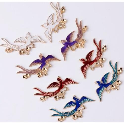 10 Pieces 58*32mm Enamel Metal Bird Ornament Headwear Apparel Accessories DIY Jewelry Findings