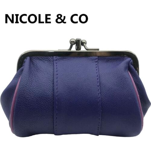 NICOLE & CO Mini Coin Purse Women Genuine Leather Sheepskin Key Wallet Original New Men Metal Hasp Card&ID Holder Bag Money Clip
