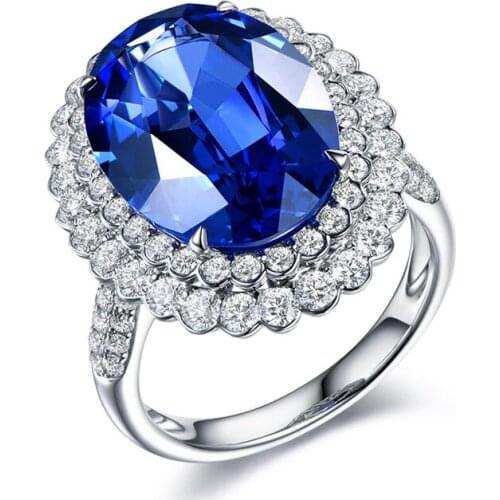 MOONROCY Silver Color Blue Crystal Wedding Ring Oval Open Rings for Women Girls Gift Dropshipping Party Jewelry Wholesale