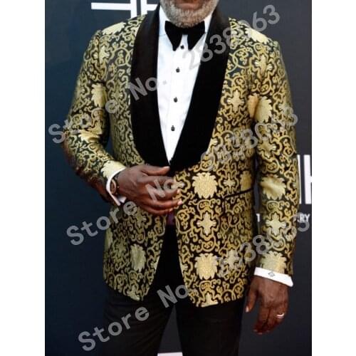 Custom Made Men Suits Gold and Black Groom Tuxedos Shawl Lapel Groomsmen 2 Pieces Wedding Best Man ( Jacket+Pants+Tie ) C996