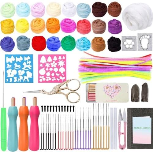 MIUSIE 25 Colors Wool Roving Needle Felting Kit Fabric Materials Fluffy Soft Fiber Needlework Sewing Crafts with Instruction