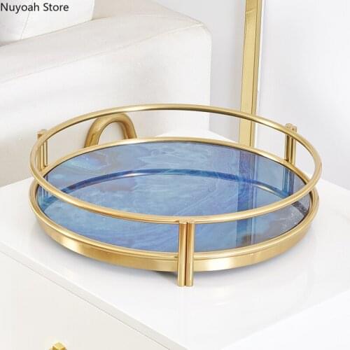 Nordic Light Luxury Metal Fruit Tray Cosmetic Storage Box Living Room Decoration Desktop Tea Tray Rectangular Mirror Tray