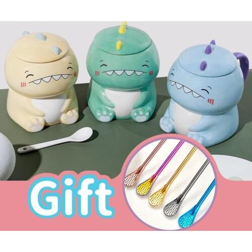 New Cute Ceramics Dinosaur Creative Coffee Mug With Spoon Hand Painted Drinkware Milk Tea Cups Novelty Gifts