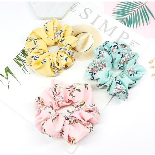 2020 New Summer Floral Hair Scrunchie Turban Scrunchie Flower Hairband for Women Ponytail Holder Hair Ties Girl Accessories