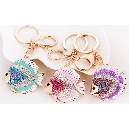 The New Enamel Crystal Fish Key Chains Holder Goldfish Bag Buckle HandBag Pendant For Car Keyrings KeyChains