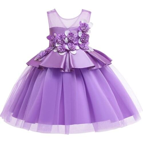 Flower Girls Dress Pleated Ball Gown Dress Girls Photography Props Formal Party Birthday Wedding Pageant Party Kids Girls Dress