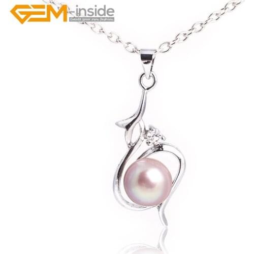 Gem-inside 9-10mm freshwater pearl white gold plated pendant adjustable size For Women Trinket Gift DIY Jewelry