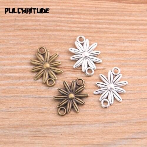 PULCHRITUDE 30PCS 14*20mm 2020 New Product Two Color Flower Charms Connector Jewelry Metal Alloy Jewelry Marking