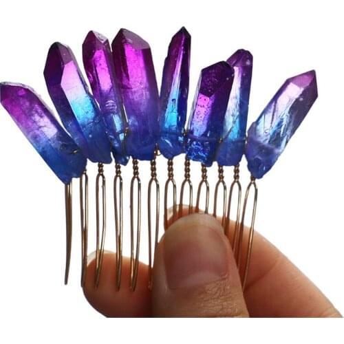 Romantic Gradient Handmade Quartz Crystal Hair Comb Wedding Bridal Hairpin Crown High Quality and Brand New