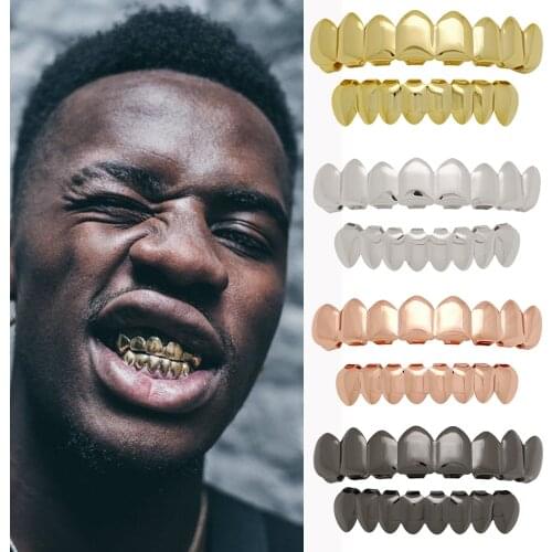 Hip Hop Teeth Grillz Set For UnisexTop Bottom Mouth Gold Silver Color Teeth Grills Tooth Caps Removable Dental Fashion Jewelry