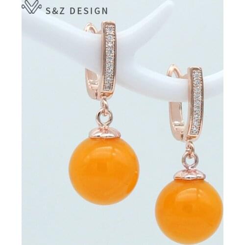 S&Z Round Simulated Beeswax Dangle Earrings 585 Rose Gold Personality Simple For Women Wedding Party Fashion Jewelry Eardrop