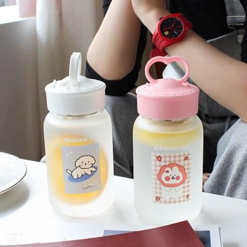 Silicone Glass Bottles Transparent Cartoon Frosted water Bottles Leak-proof Drinkware Cute Student Girl Gift Cup