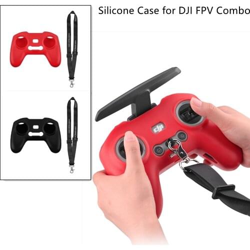 Silicone Cover Case for DJI FPV Combo Remote Controller Protector Skin Sleeve Adjustable Lanyard Neck Strap Drone RC Accessorry