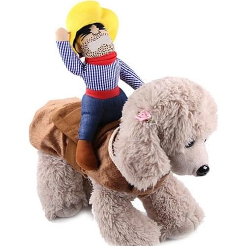 Funny Pet Dog Cat Costume Halloween Cowboy Rider Fancy Dress Up Clothes outfit outfits For Dogs Cats Christmas Festival Cosplay