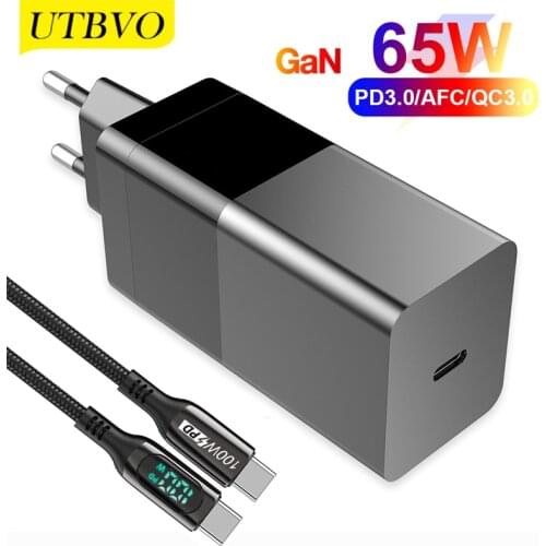 UTBVO 65W One-Port GaN USB-C Wall Charger for Laptops, Tablets and Phones with Power Delivery - Black (non-PPS)