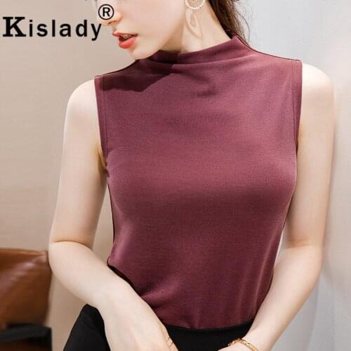 Spring Summer Women Turtleneck Sleeveless Gothic Solid Shirt Sexy Tops Harajuku OL Shirt Korean Vintage Simple Plus Size Clothes