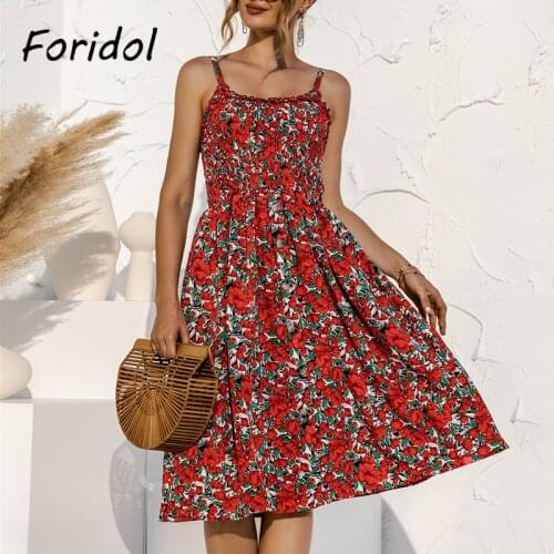 Foridol Sleeveless Vintage Floral Print Summer Dress Women Casual Loose Dress Female Elegant Long Boho Beach Vestidos