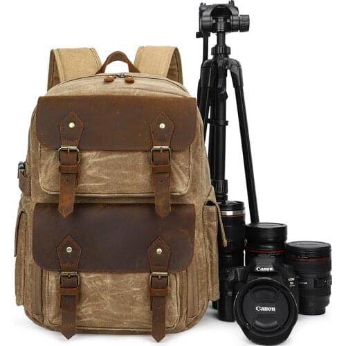 Vintage Canon Digital Water Resistant Canvas Leather Photo Camera Hiking Mens Backpack Bag For DSLR Photography