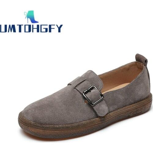 Cow Suede Spring Autumn Womens Flat Singel Shoes Buckle Daily Casual Soft Non-Slip Pregnant Lady Mother Pregnant Outdoor Work