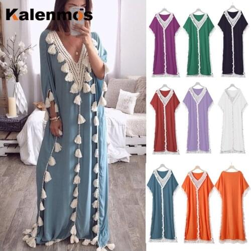Dubai Turkey Muslim Abaya Dress Women Boho Summer Tassel Moroccan Kaftan Sundress Islamic Clothing Plus Size Ropa Long Robes
