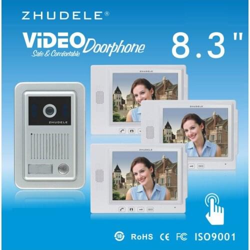 ZHUDELE Top Quality Intercom System 8.3" Video Door Phone Touch Key Doorbell&IR 700TVL HD Home Security CCD Camera 1V3