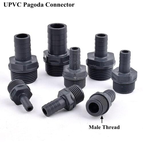 1pc 1/2" 3/4" Male Thread To 8~20 mm UPVC Pagoda Connector Aquarium Fish Tank Hose Adapter Garden Irrigation Water Pipe Joint