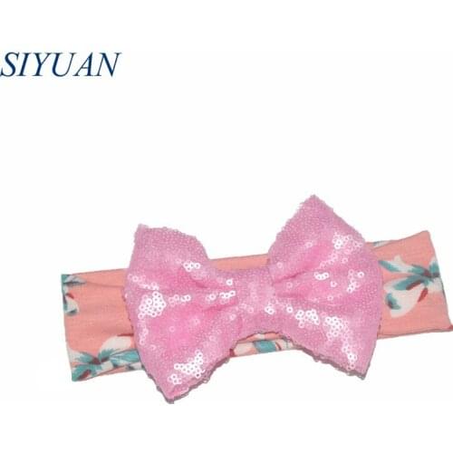 10pcs/lot Floral Printed Cotton Elastic Rabbit Bunny Knot Headband & Sequin Bow Headband Kids Hair Accessories HB052