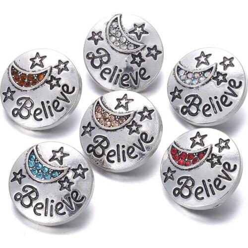 10pcs/lot New 12mm Snap Jewelry High Quality Crystal Moon Believe 12mm Snap Buttons Mini Snap for 12mm Snap Bracelet Earrings