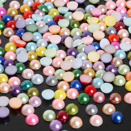 200Pcs 19Color 8mm Half Round Acrylic Imitation Flatback Pearl Beads for Nail Art DIY Cloth Craft Scrapbook Garment Decoration